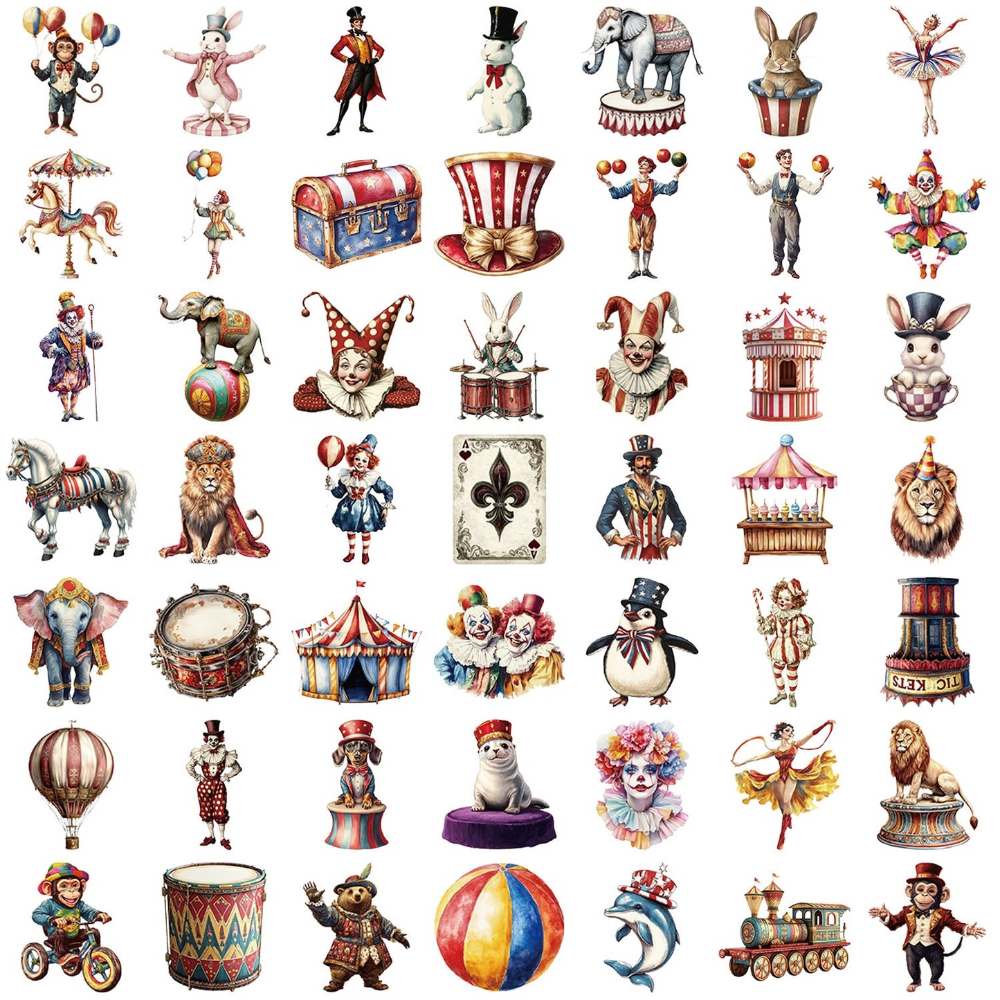 50pcs circus PET-sticker (S25100403)