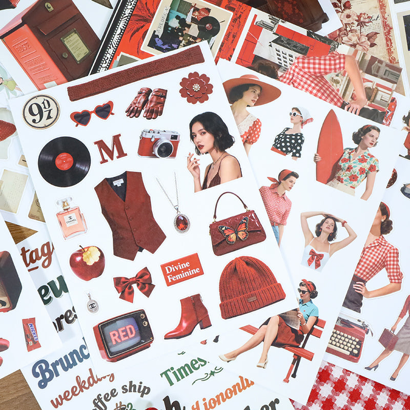 20sheets red retro sticker book (TZB25103104)