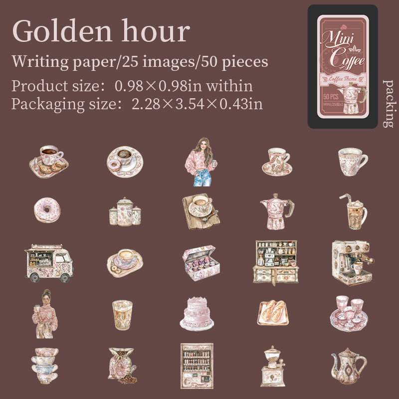 50 st mini-kaffe-plåtaskar med klistermärken (S25082507)