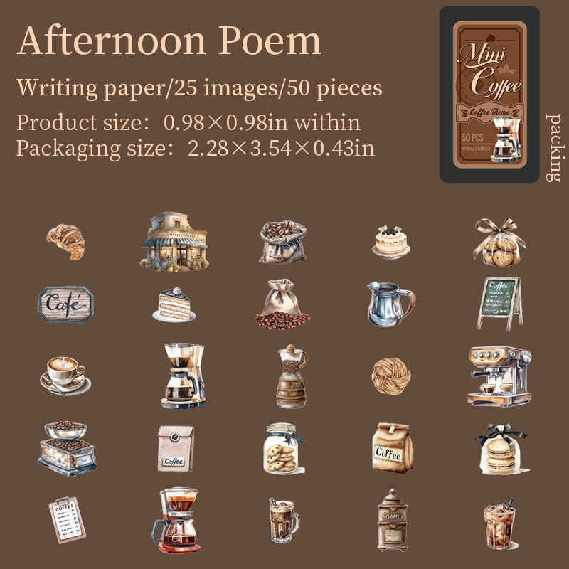 50 st mini-kaffe-plåtaskar med klistermärken (S25082507)