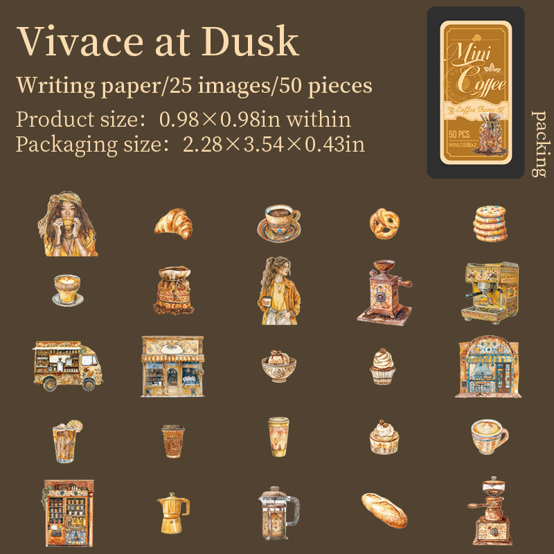 50 st mini-kaffe-plåtaskar med klistermärken (S25082507)