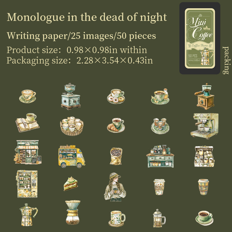 50 st mini-kaffe-plåtaskar med klistermärken (S25082507)