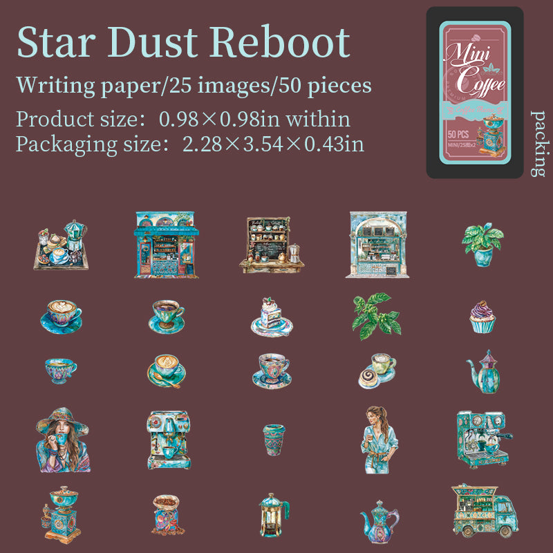 50 st mini-kaffe-plåtaskar med klistermärken (S25082507)