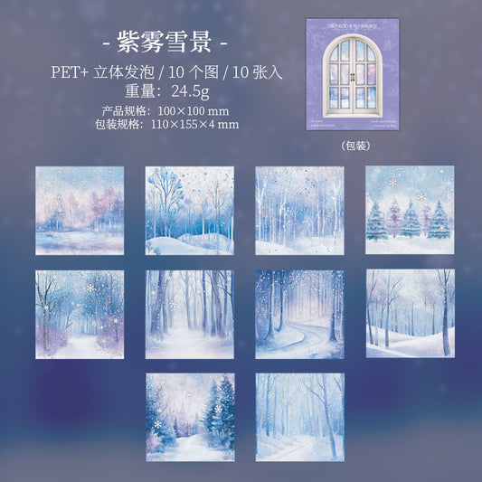 10pcs embossed window of snow sticker pack (S25120801)