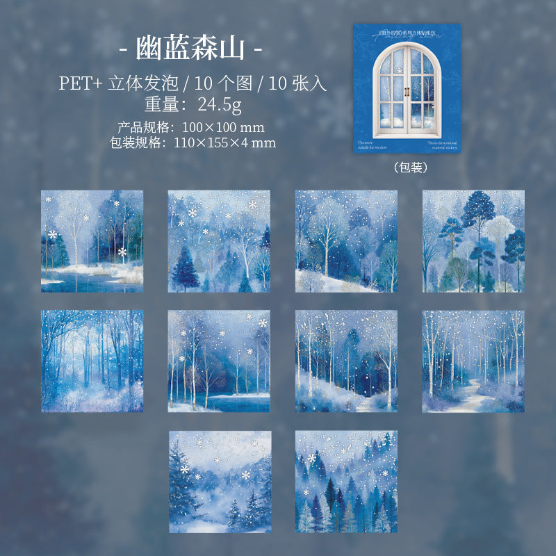 10pcs embossed window of snow sticker pack (S25120801)