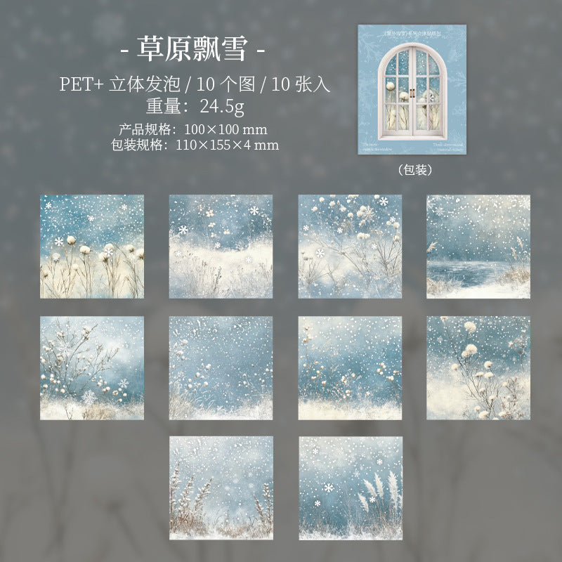 10pcs embossed window of snow sticker pack (S25120801)