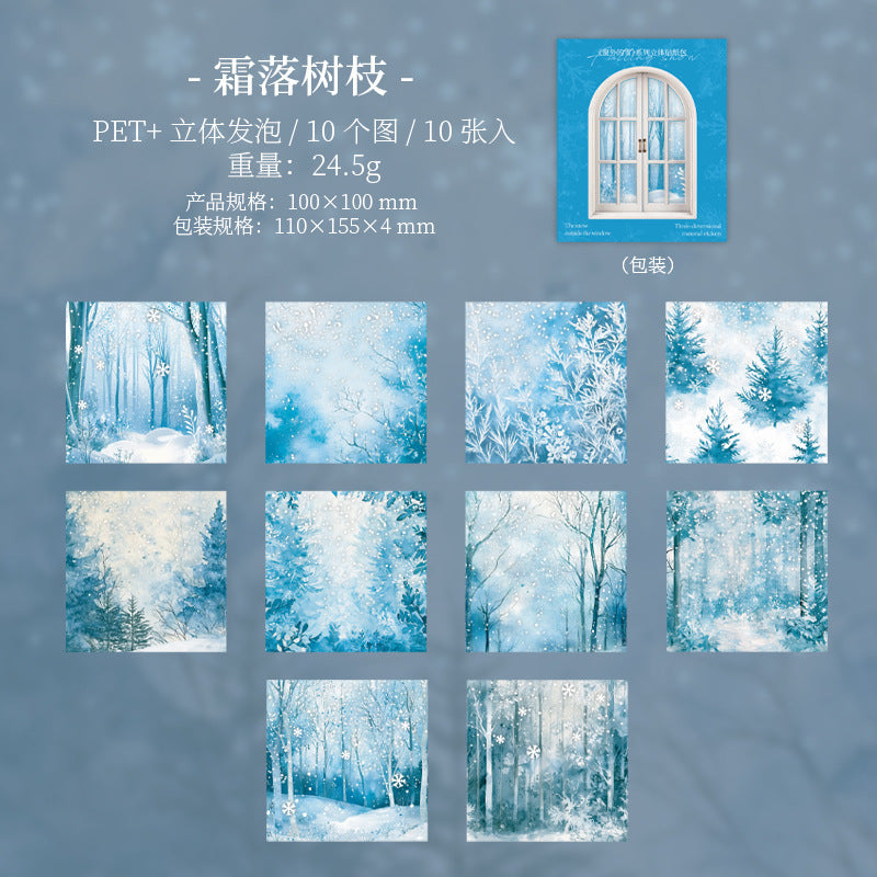 10pcs embossed window of snow sticker pack (S25120801)