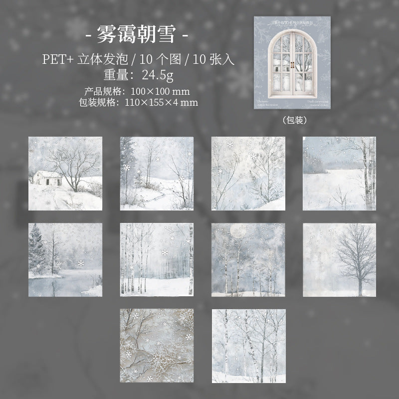 10pcs embossed window of snow sticker pack (S25120801)