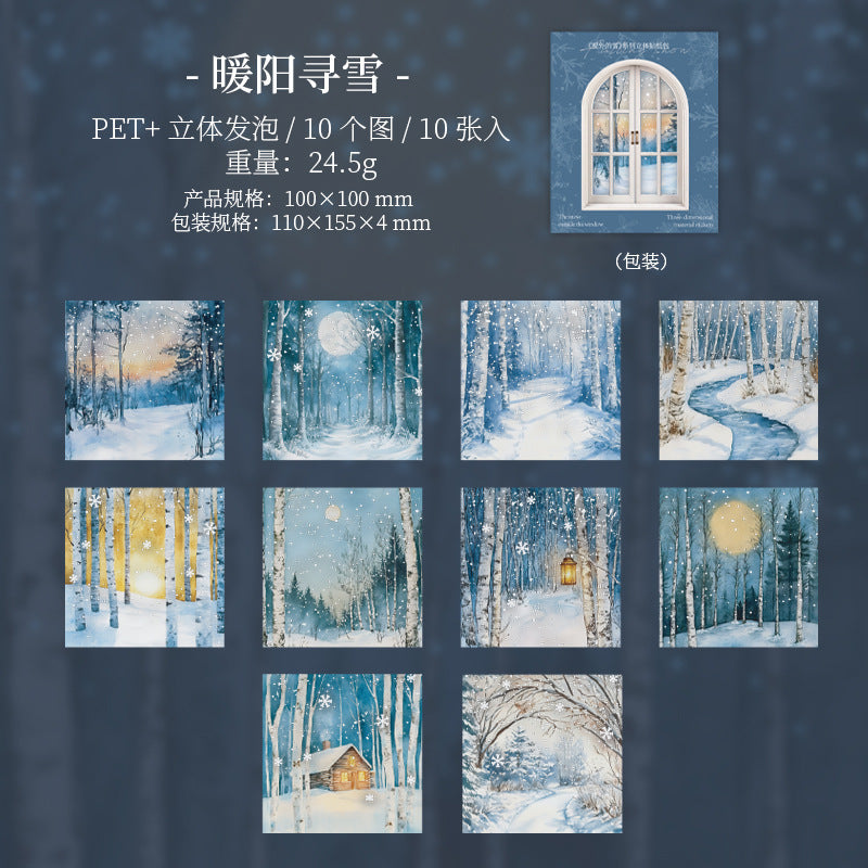10pcs embossed window of snow sticker pack (S25120801)