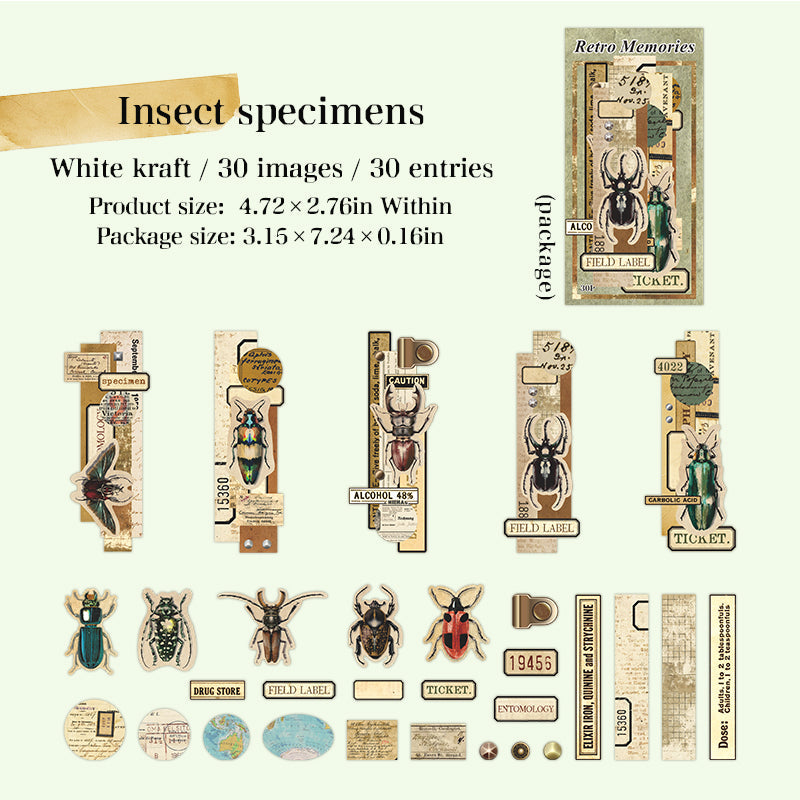 30 st retro minnesklistermärken + papperspaket (P25101610)