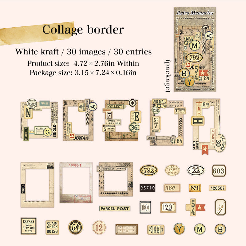 30 st retro minnesklistermärken + papperspaket (P25101610)