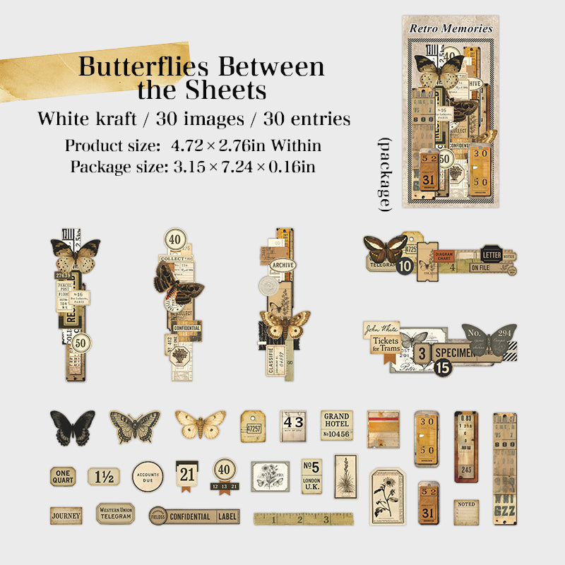 30 st retro minnesklistermärken + papperspaket (P25101610)