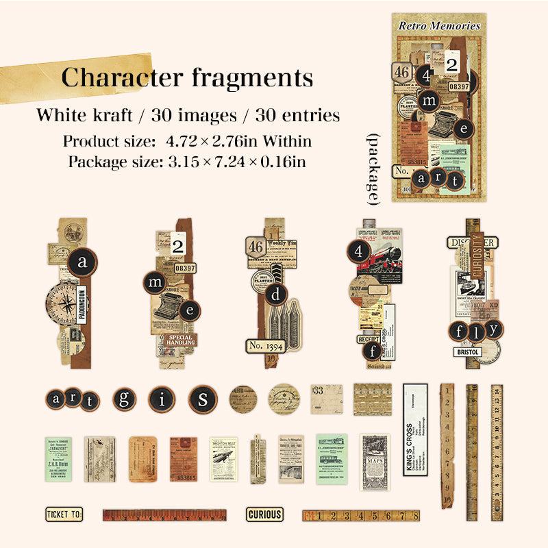30 st retro minnesklistermärken + papperspaket (P25101610)