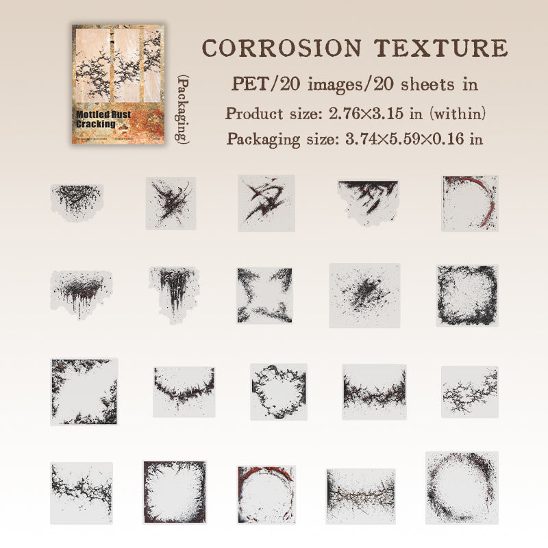 20 Stück Vintage-Rost-PET-Aufkleberpackung (S25092512)