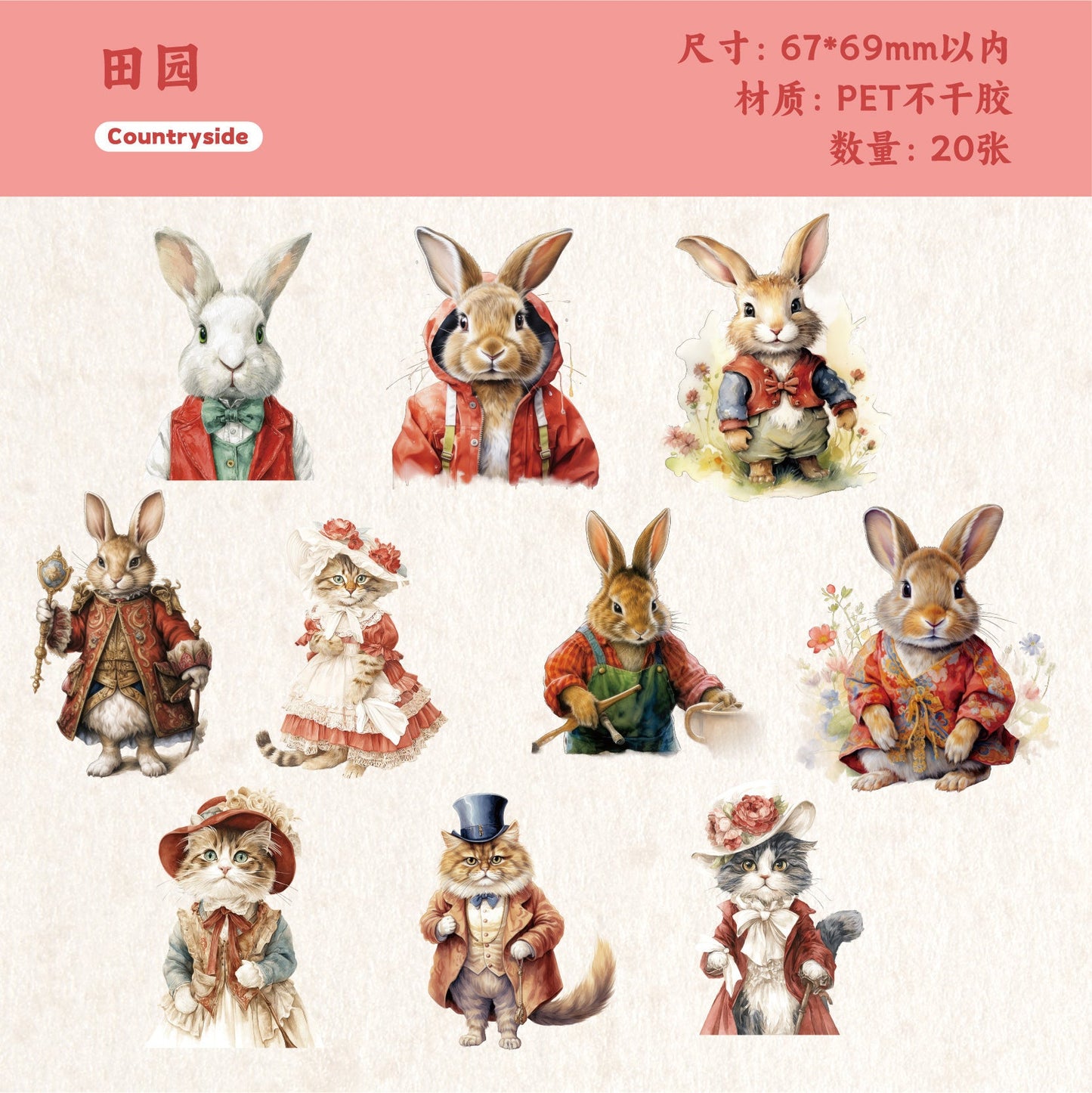 20pcs bunny cat PET-sticker pack (S25101613)