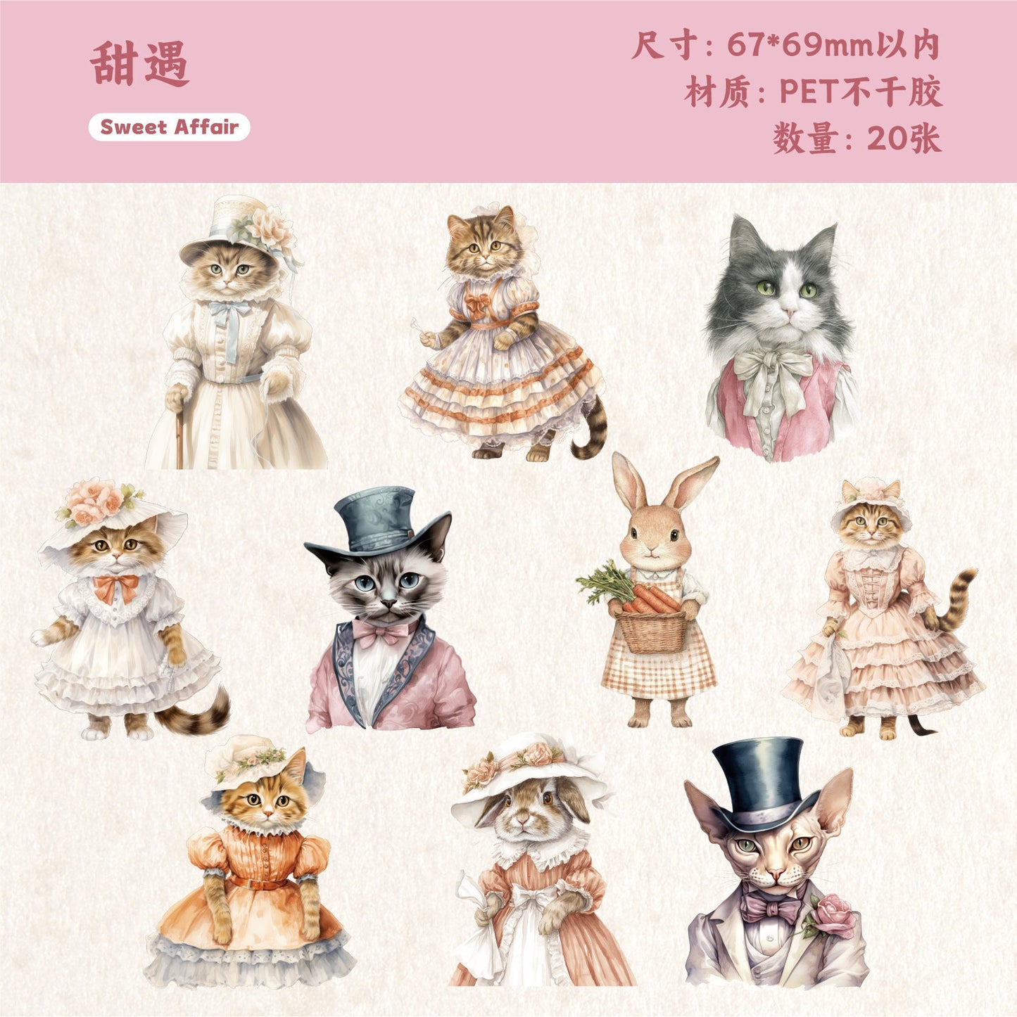 20pcs bunny cat PET-sticker pack (S25101613)