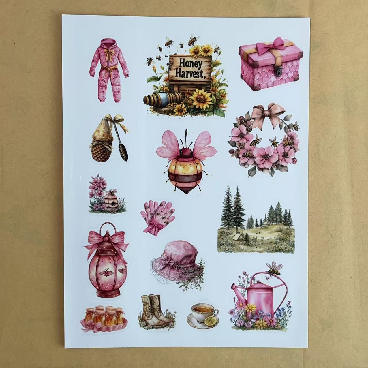 1 sheet bee pink A5 PET pre-cut sticker (S25112406)