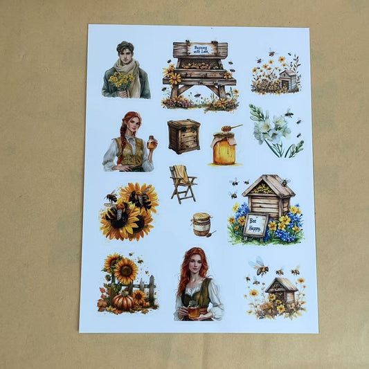 1 sheet bee sunflower A5 PET pre-cut sticker (S25112407)
