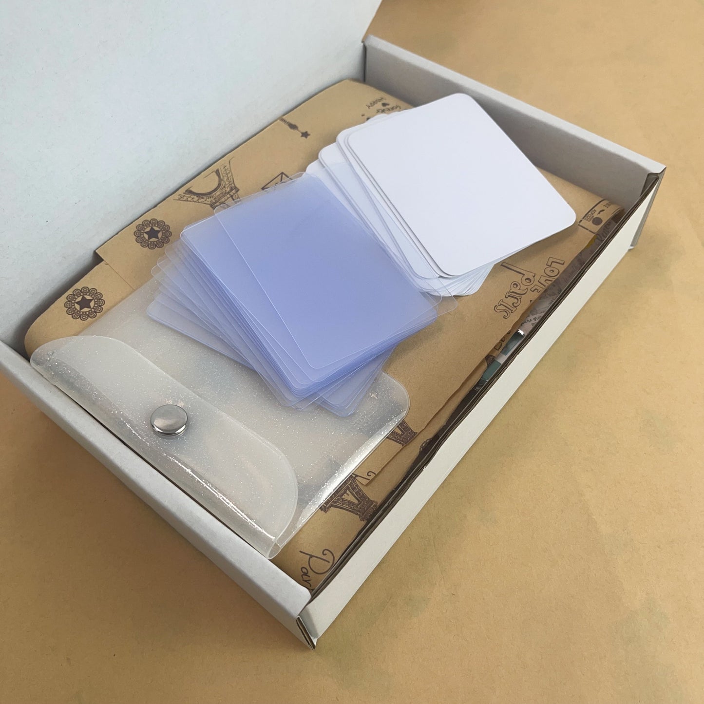 1LB (18 Stuff)Surprise vintage Journaling scrapbooking Supplies Box with 20pcs White ATC Cards 20 Clear ATC Cards 1 Card Holder Sticker Book PET Tape Washi Tape