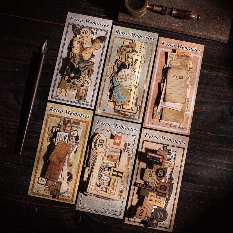 30 st retro minnesklistermärken + papperspaket (P25101610)