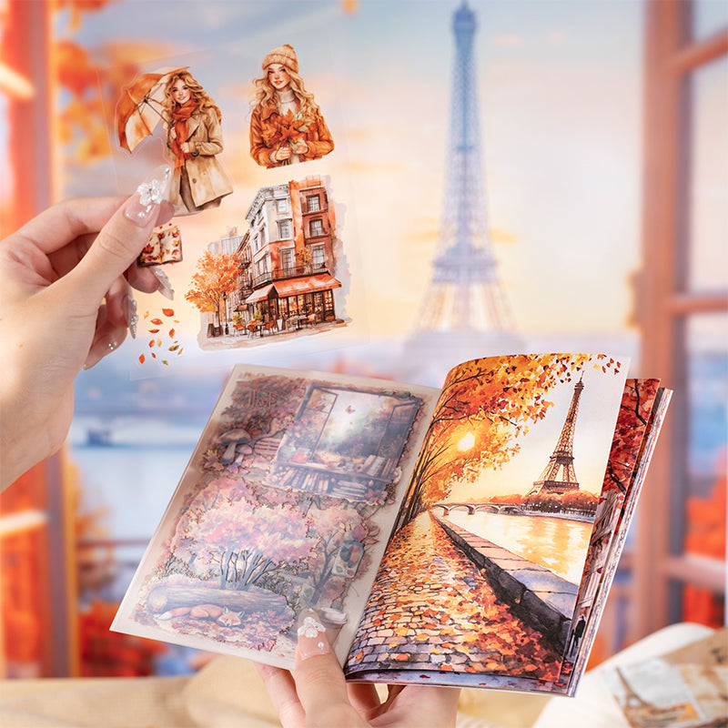 20sheets paris autumn PET+washi sticker book (TZB25091702)