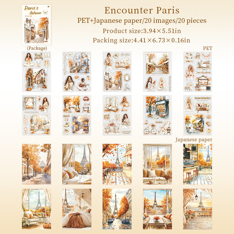 20sheets paris autumn PET+washi sticker book (TZB25091702)