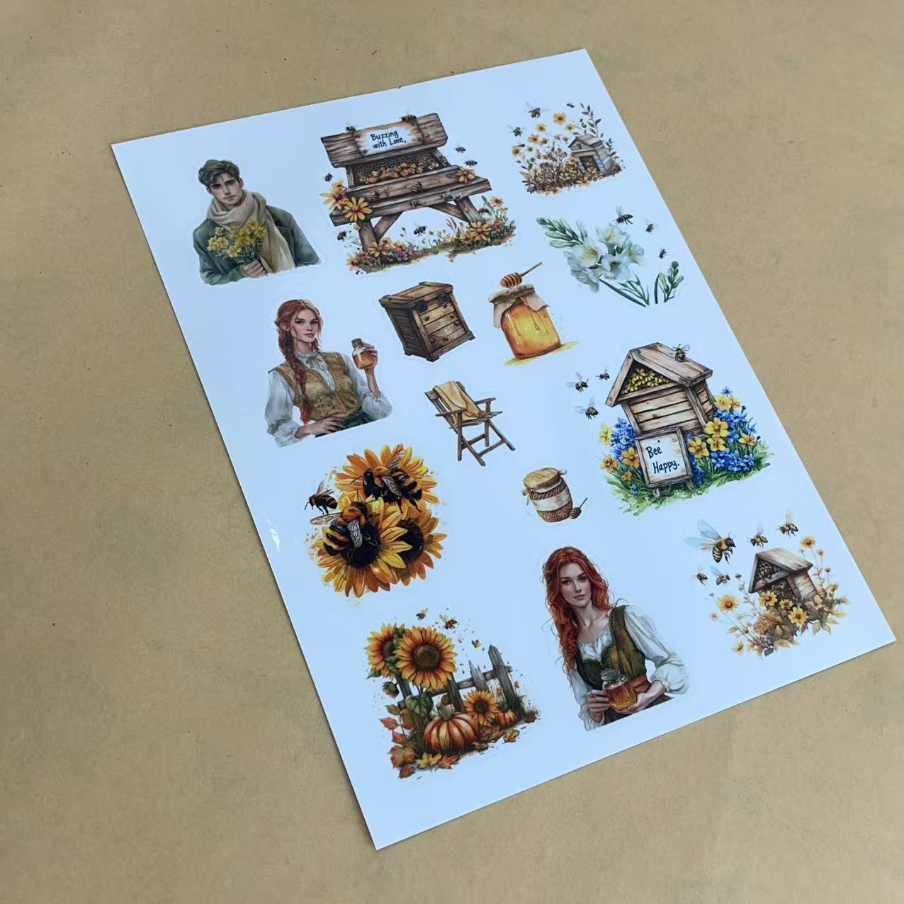 1 sheet bee sunflower A5 PET pre-cut sticker (S25112407)
