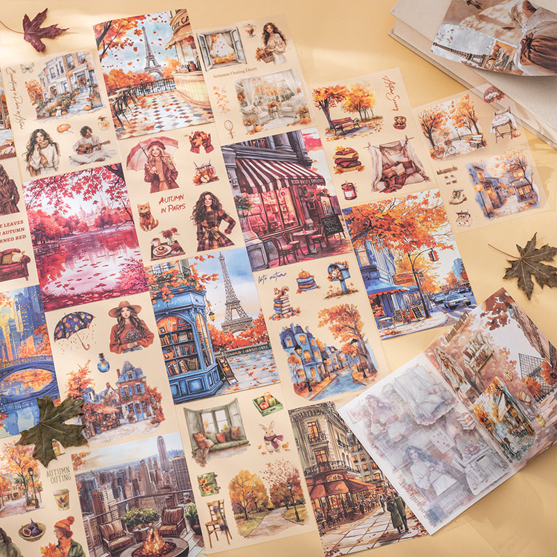 20sheets paris autumn PET+washi sticker book (TZB25091702)