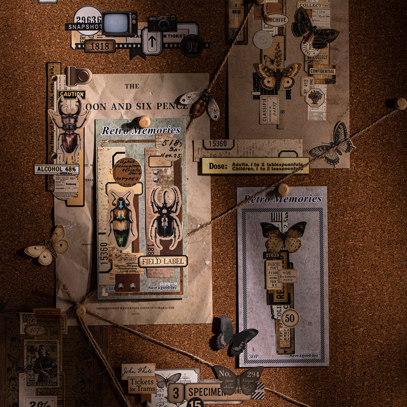 30 st retro minnesklistermärken + papperspaket (P25101610)