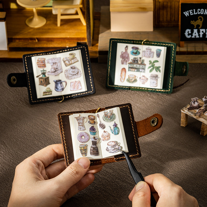 50 st mini-kaffe-plåtaskar med klistermärken (S25082507)