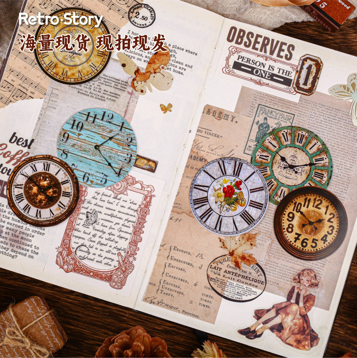 10pcs retro clock sticky-card pack (S25121102)