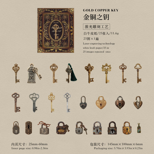 25pcs vintage keys sticker pack (S25112707)