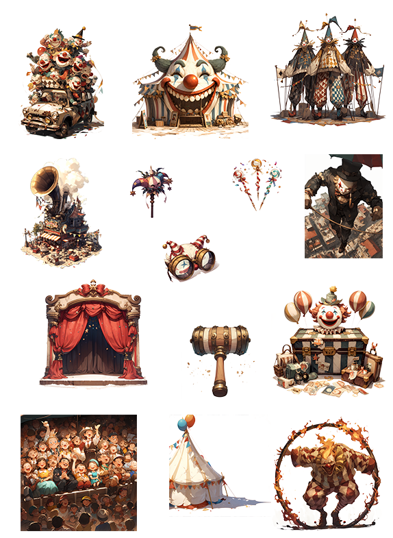 8 A5 size sheets Circus pre-cut PET sticker set (A25100401-1)