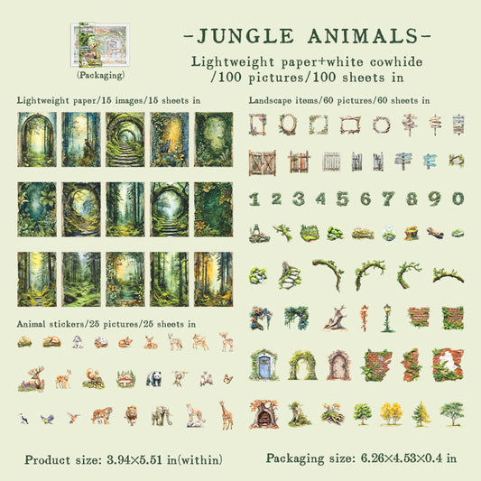 100pcs jungle animals sticker+paper pack (P25092509)
